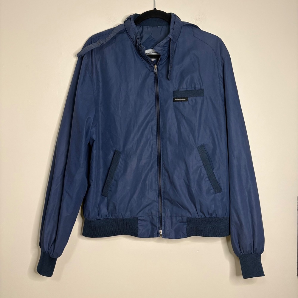 Members Only Jacket Size 42 Blue Full Zip Bomber Style Retro Menswear